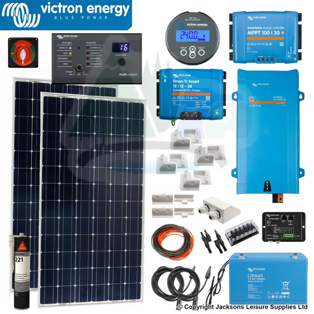 Victron Energy Victron 350W Solar Kit With MultiPlus, 100Ah Lithium Battery, MPPT, Mounting & Cables 1 Victron Energy Victron 350W Solar Kit With MultiPlus, 100Ah Lithium Battery, MPPT, Mounting & Cables